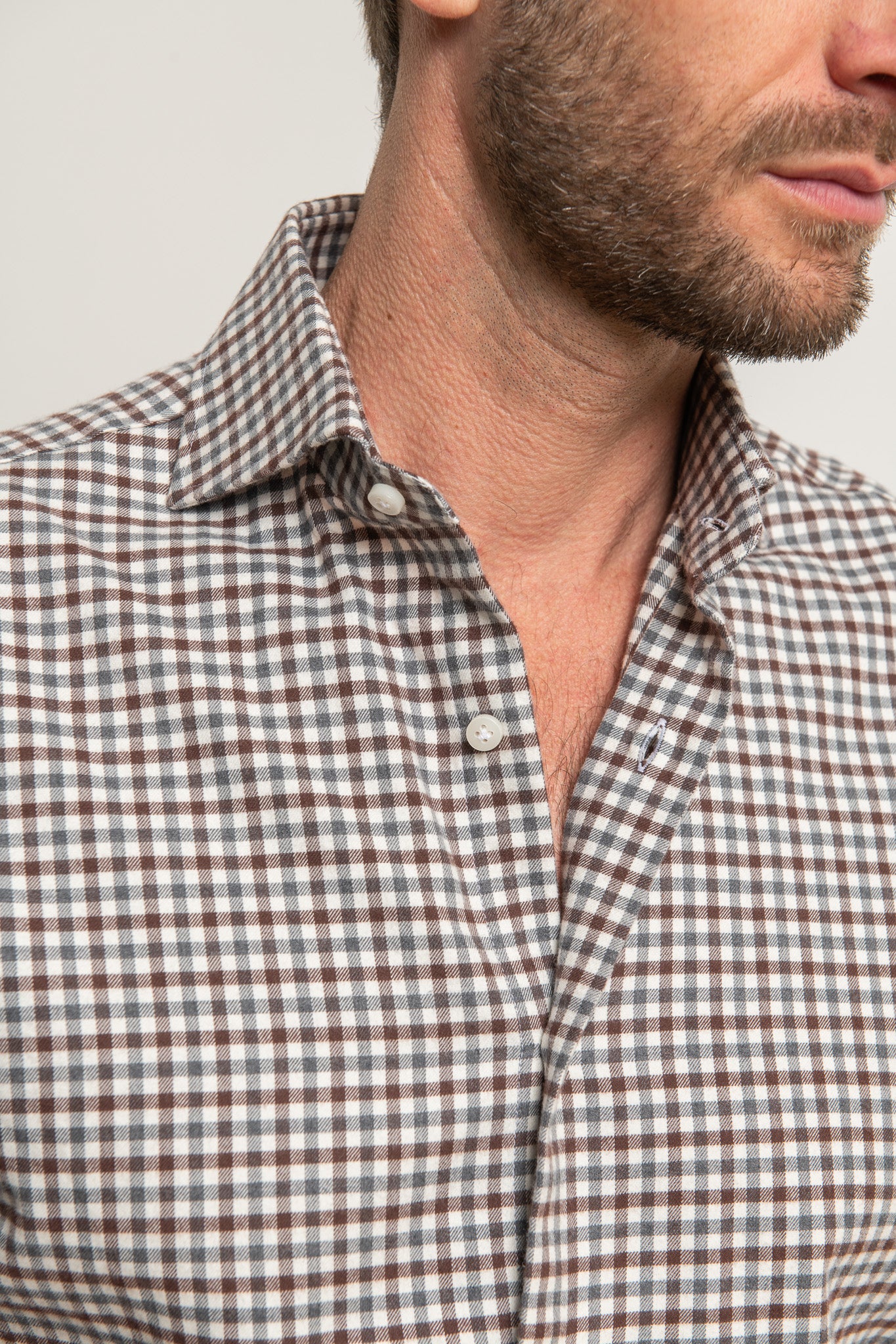 Brown and grey vichy shirt - Made in Italy